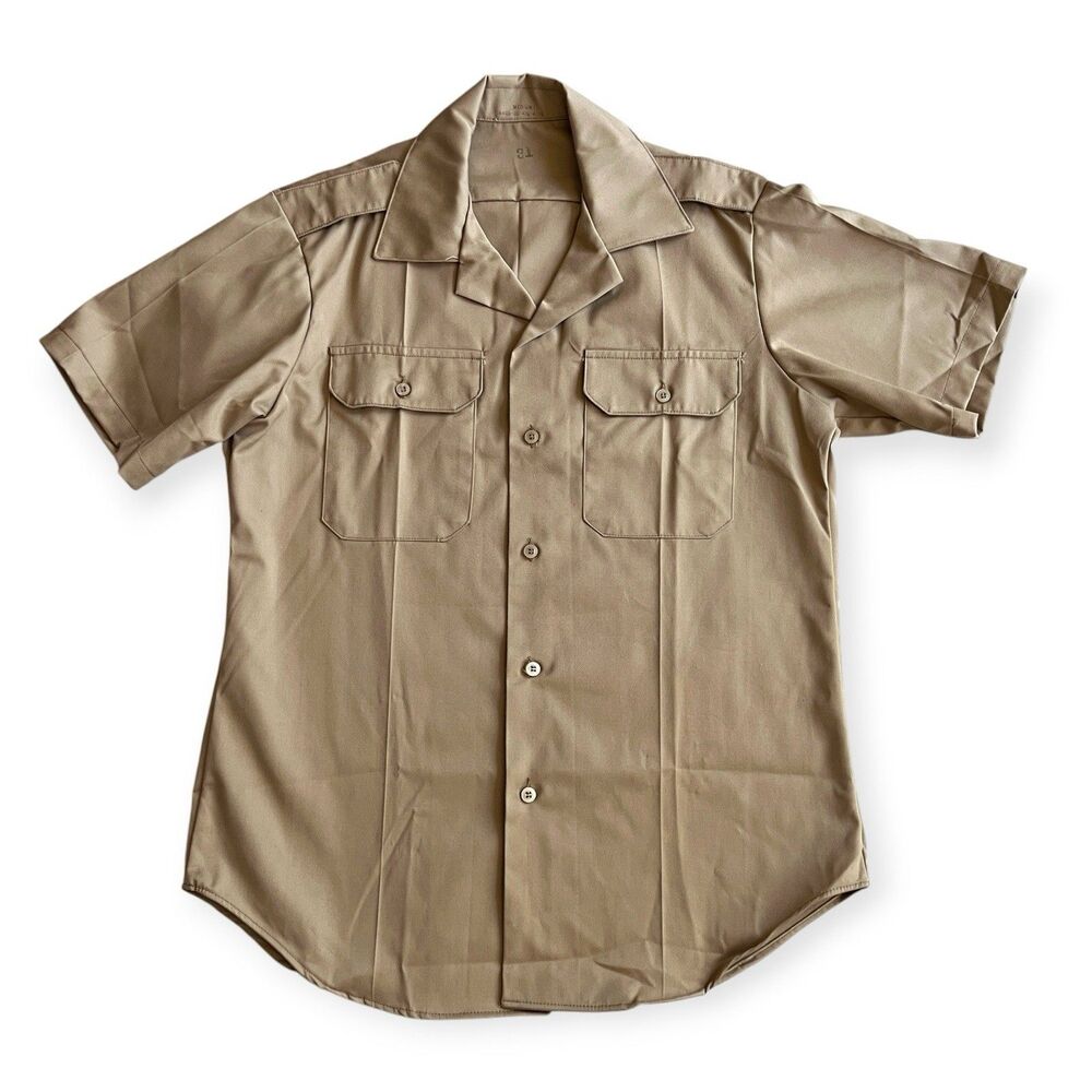 1977 US Army Tan 445 Uniform Shirt Mens Medium 31 JH Rutter Rex DSA100-77-C-0768